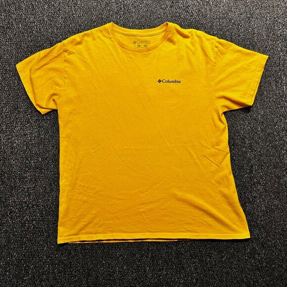 Y2K Columbia Logo Graphic T-Shirt Yellow Size L - Picture 2 of 7